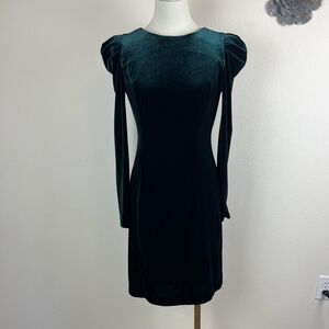 Vince Camuto Dress Womens 6 Green Velvet Puff Sleeve Cocktail Mini Whimsigoth